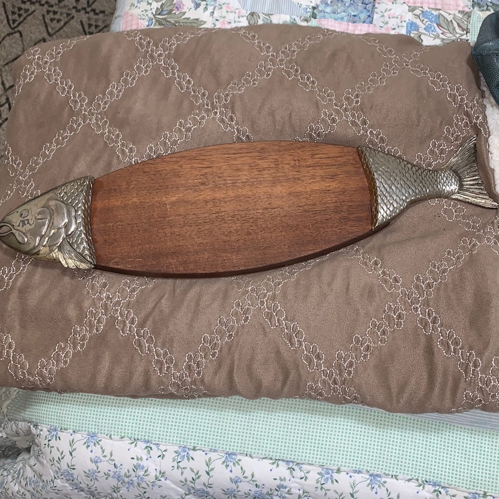 Vintage Tedd Arnold teak & Silver cutting board